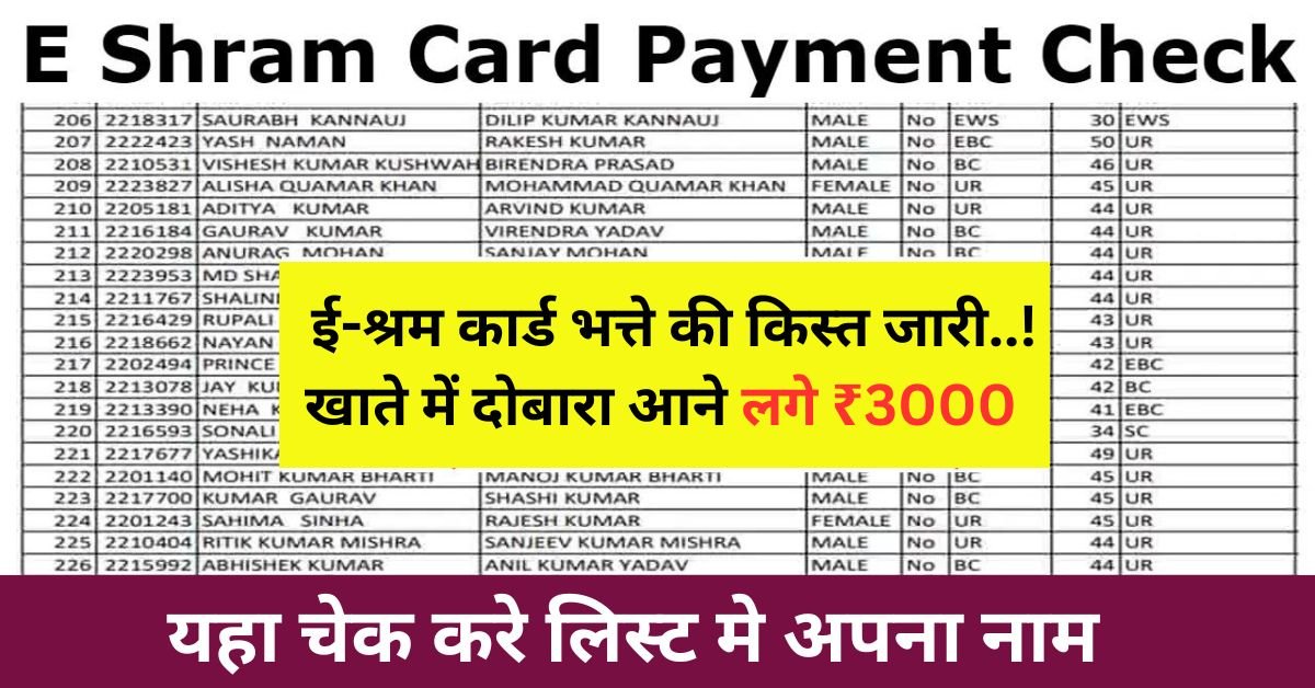 E Shram Card Payment 2024